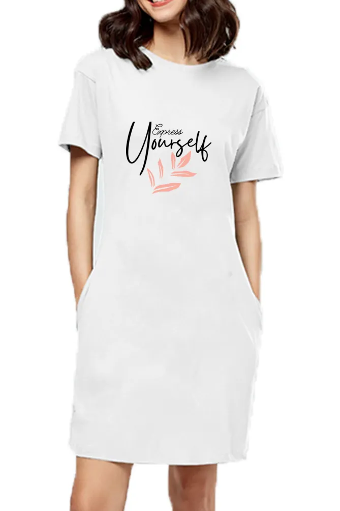 Express Yourself White Long Cotton T-Shirt Top