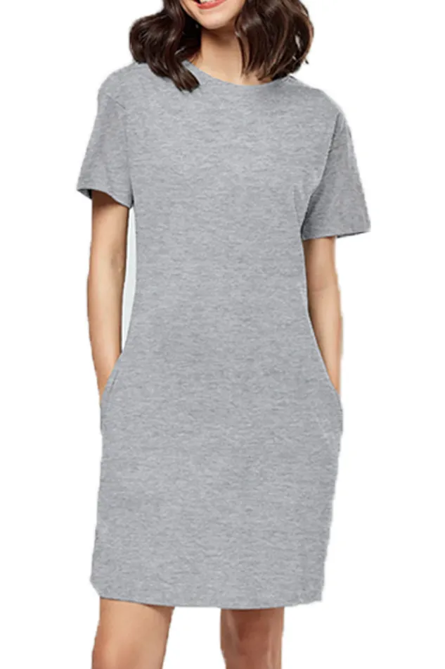 Plain Grey Cotton T-shirt Long Top Dress