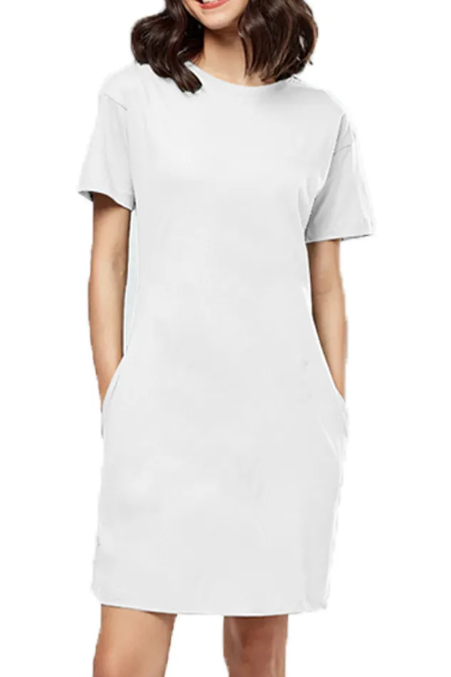 White Plain Cotton T-Shirt Dress Long Top Knee Length