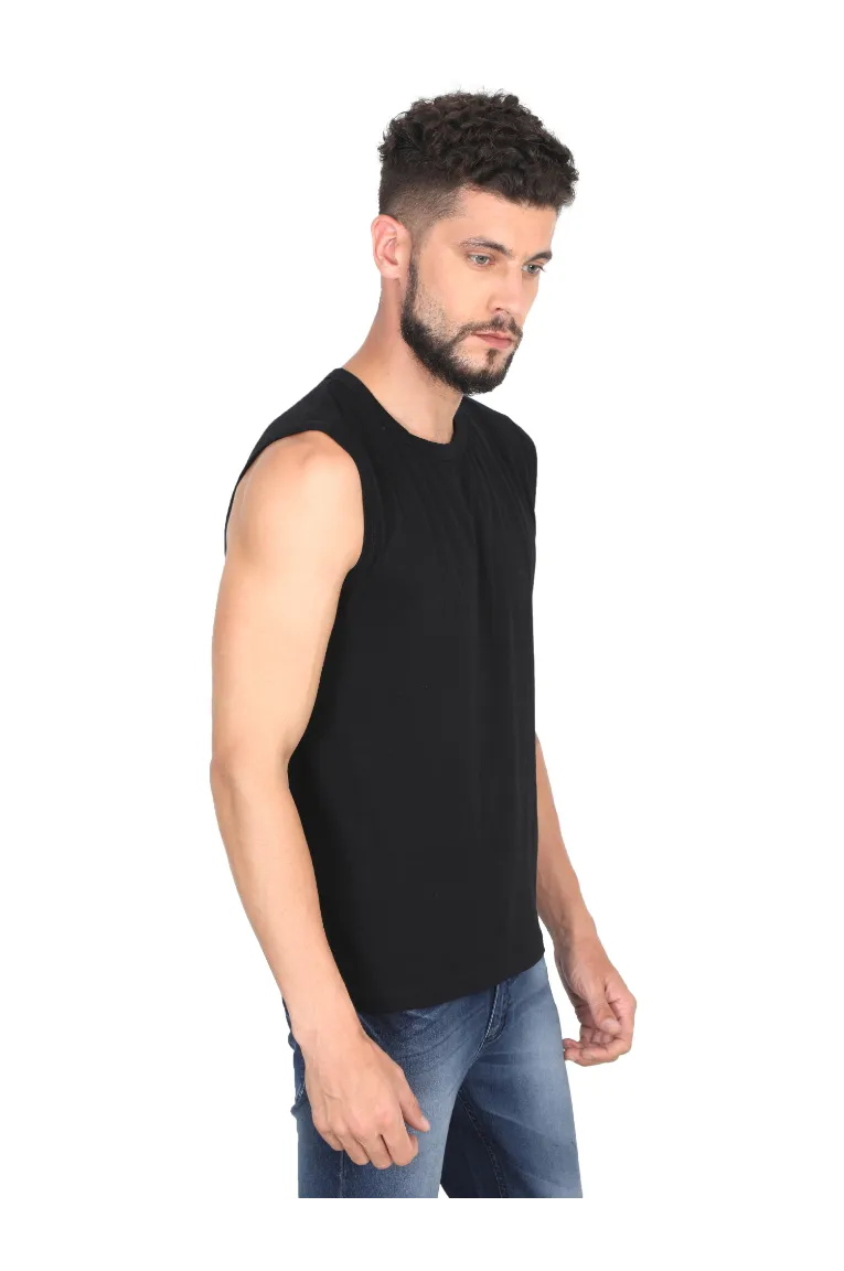 Men Sleeveless Cotton T-Shirt Gym Vest Black - Image 4
