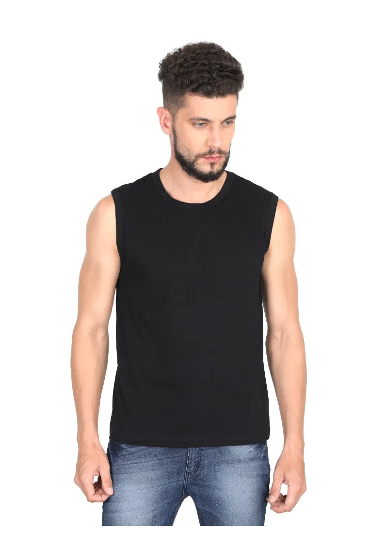 Men Sleeveless Cotton T-Shirt Gym Vest Black - Image 6