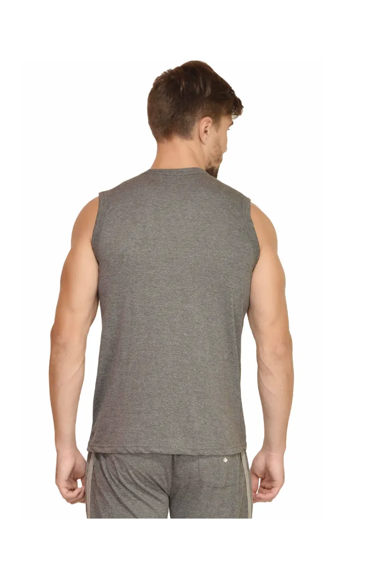 Run Time Men Cotton Charcoal Vest - Image 2