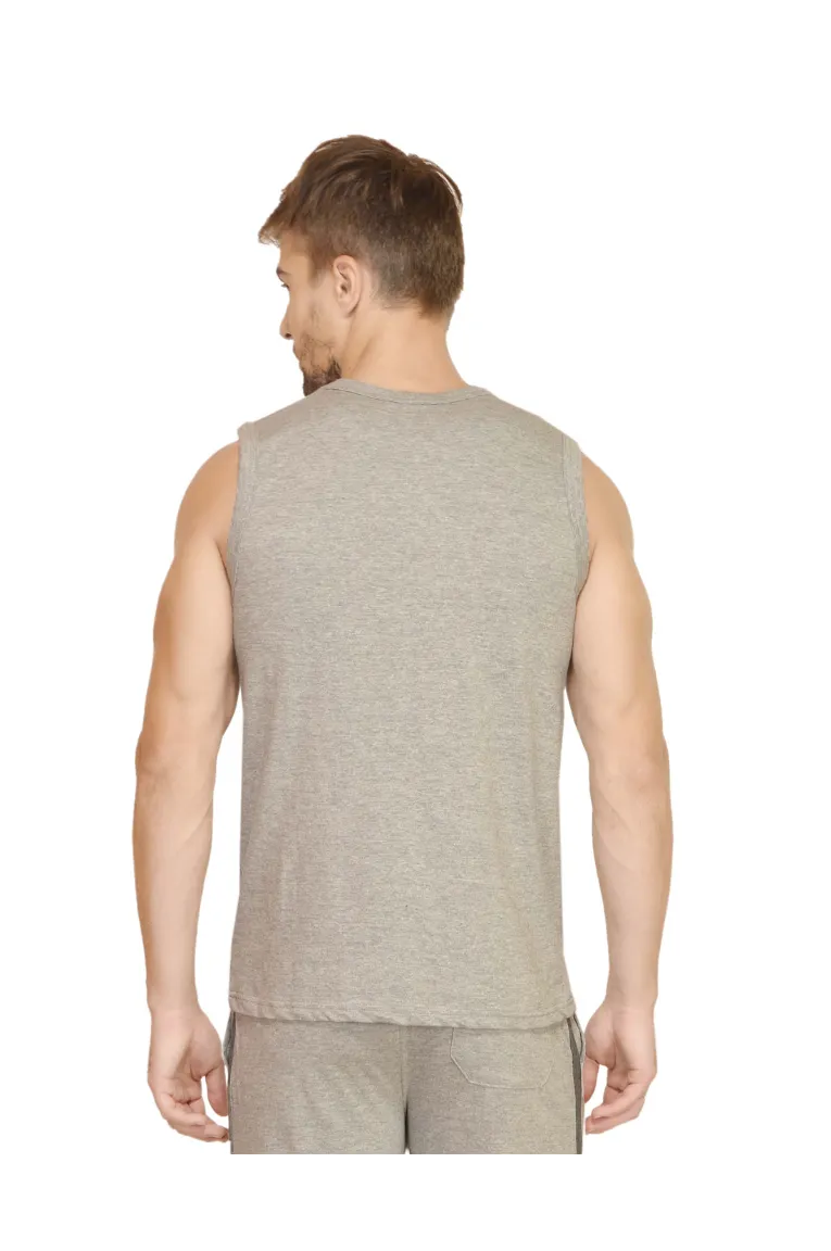 Real At Work Men Grey Mélange Sleeveless T-shirt Tank Top - Image 2