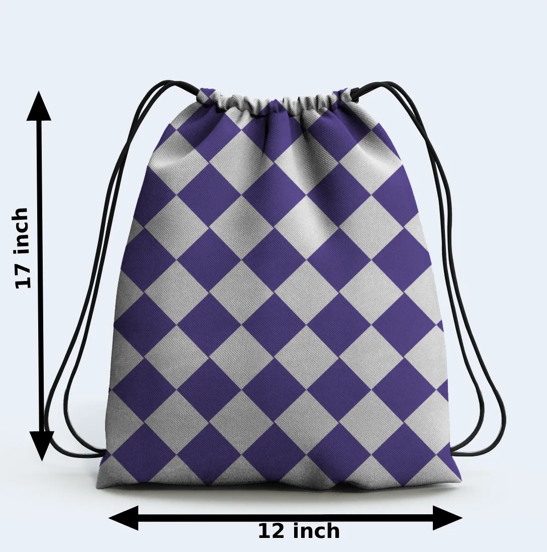 Diamond Sporty Purple White Drawstring Bag - Image 2