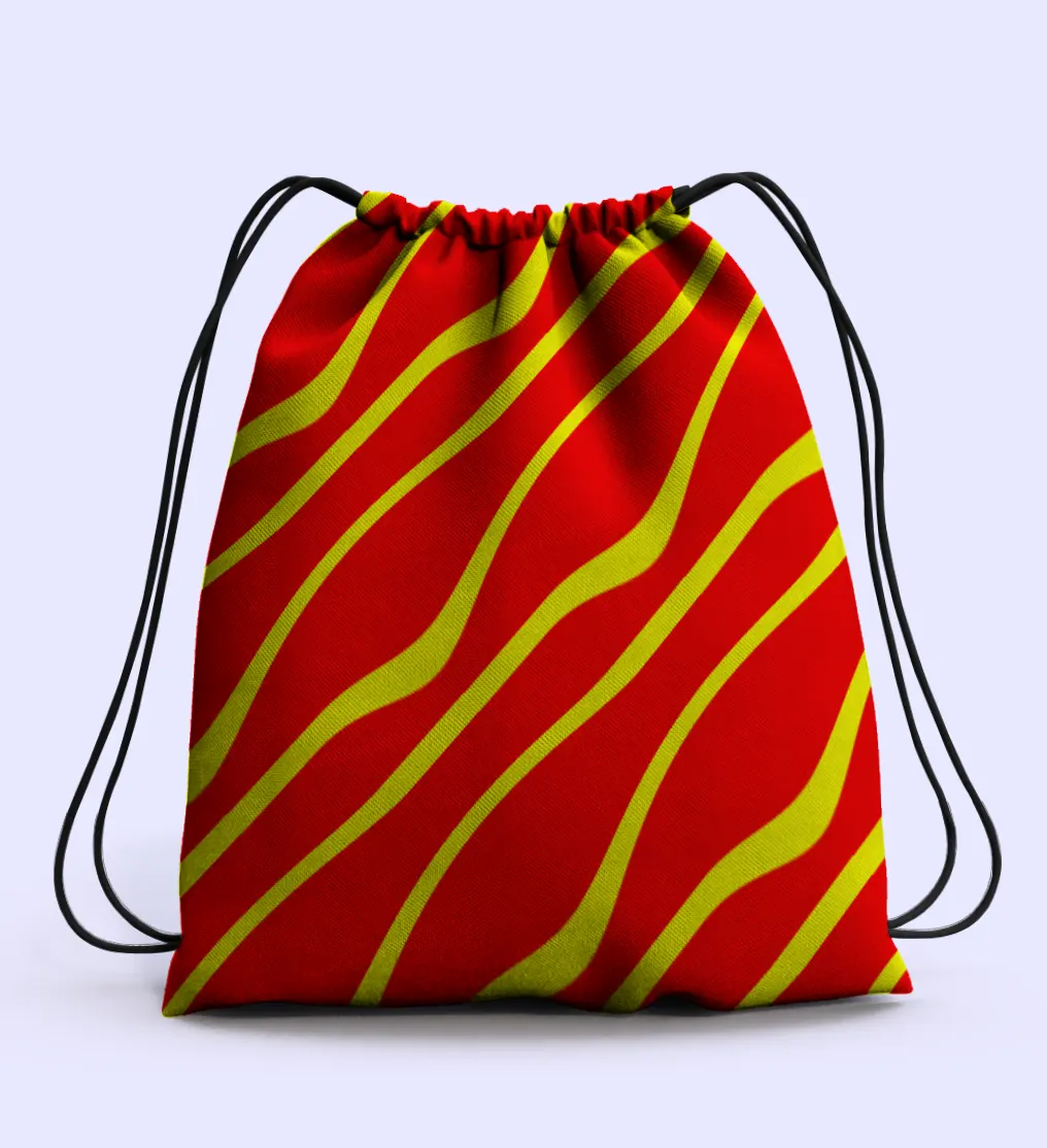 Yellow Stripped Polyester Drawstring Bag