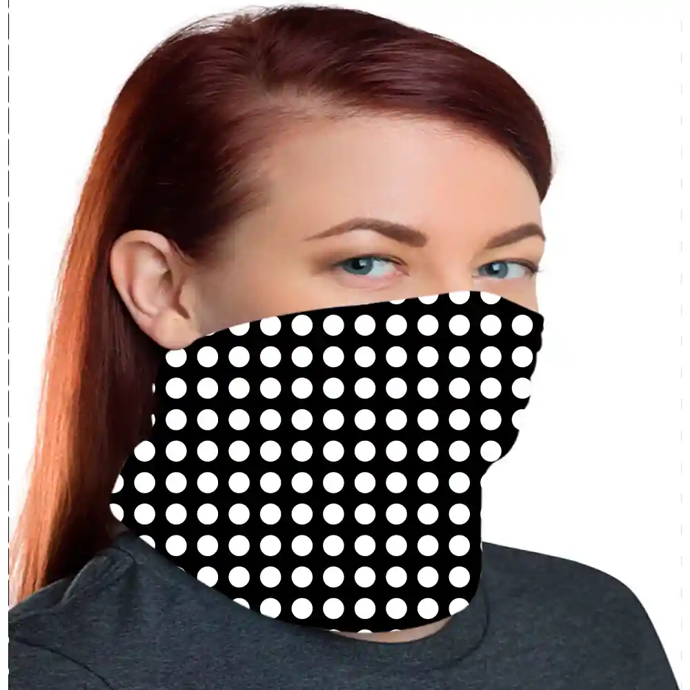 Black White Polka Bandana, Neck Gaiter Mask - Image 2