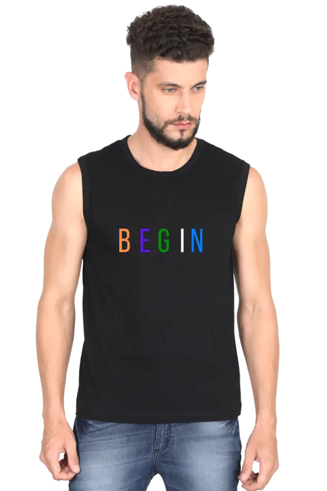 Begin Men Sleeveless Cotton Black T-shirt