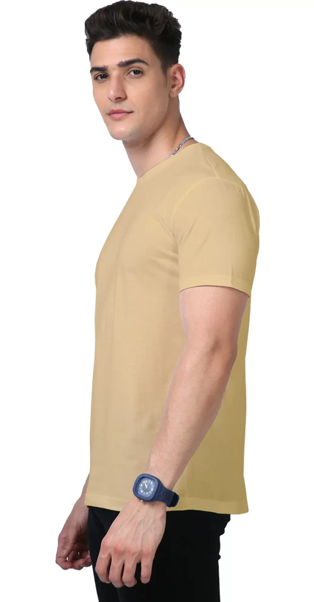 Beige left sleeve Supima T-Shirt