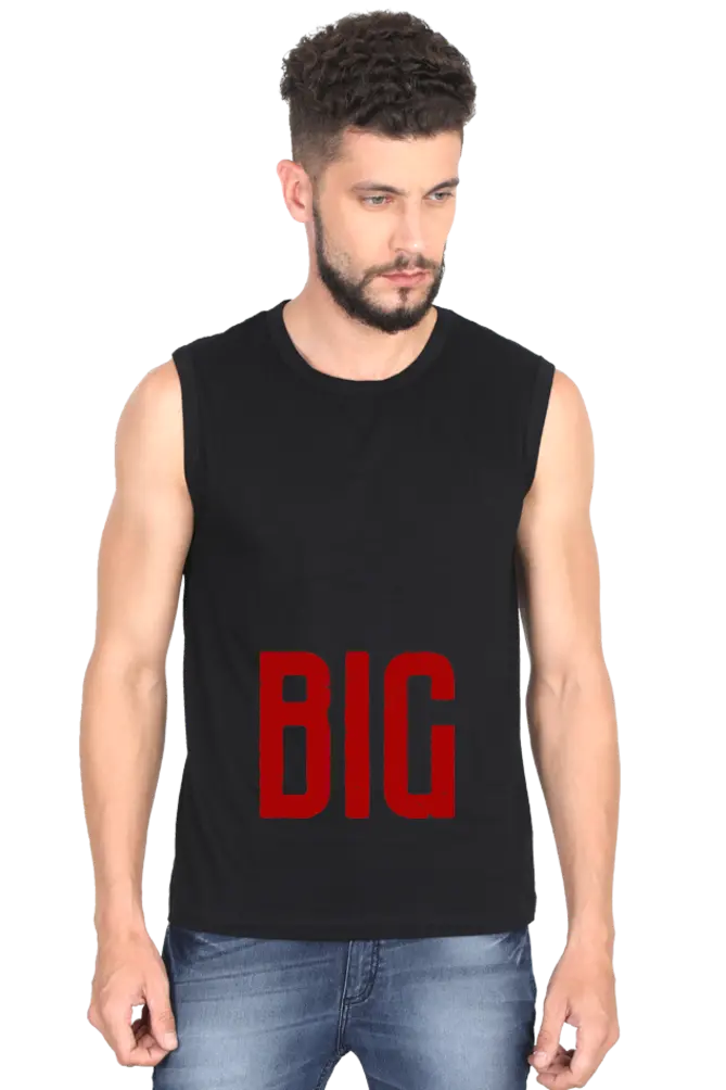 Big Printed Men Sleeveless Cotton Black Tank Top