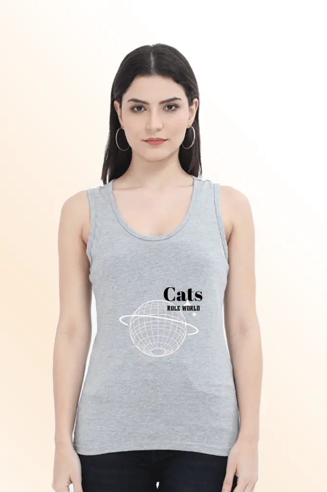 Cats Rule Cotton Grey Tank Top