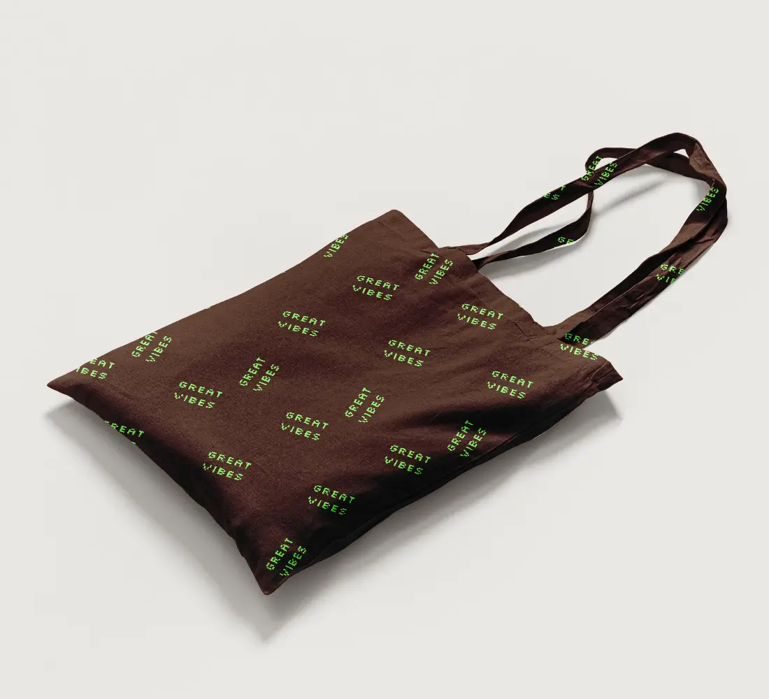 Great vibes Brown Canvas Fabric Tote Bag - Image 2
