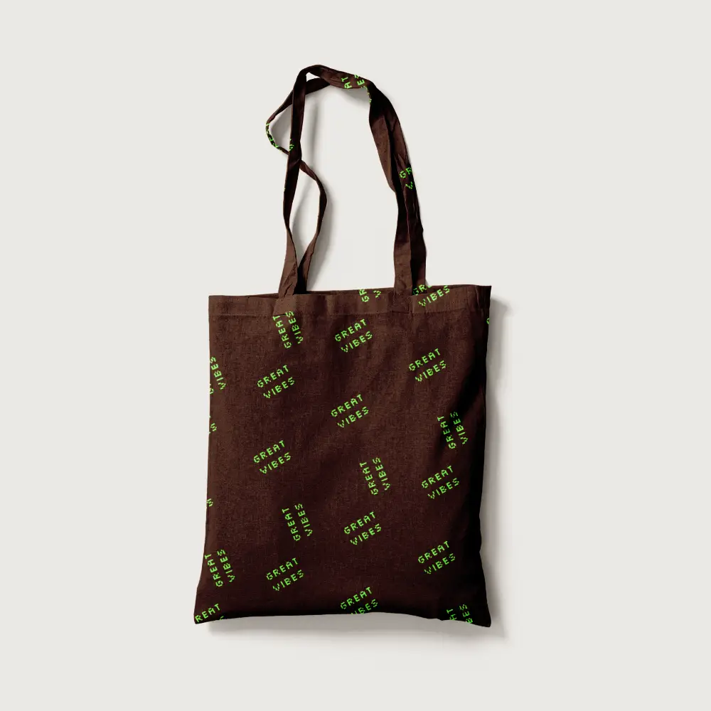 Great Vibes Brown Canvas Fabric Tote Bag