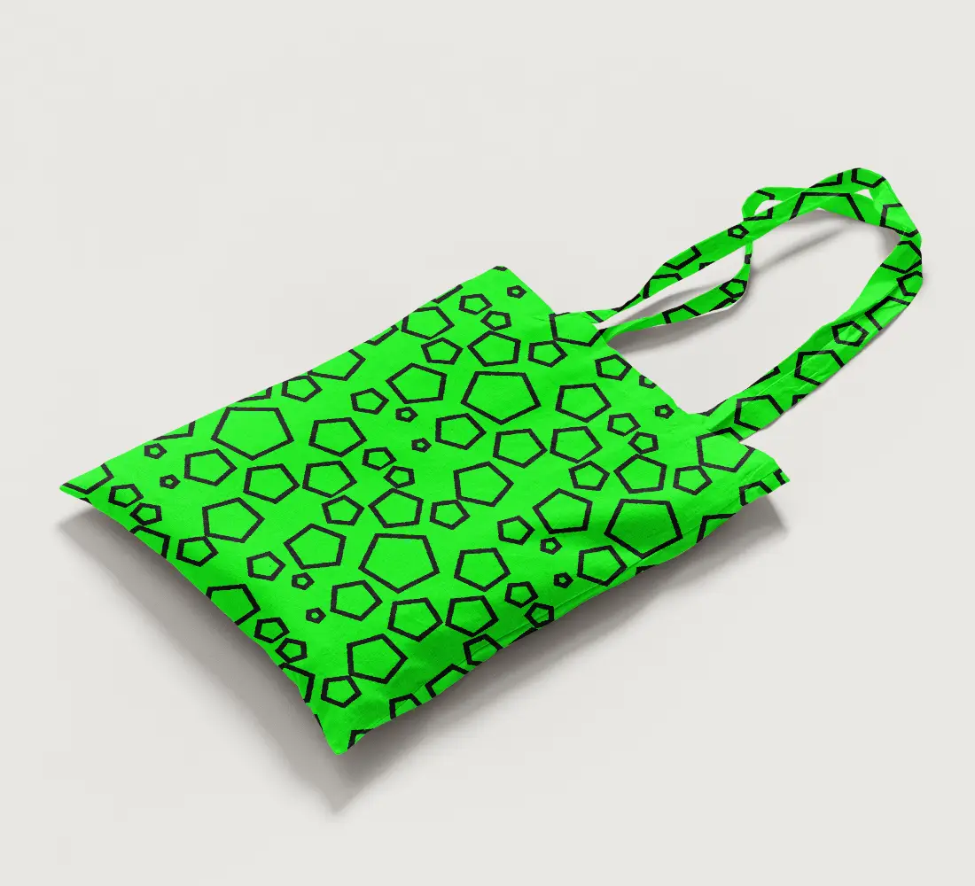 Pentagon Geometric Mint Black Canvas Fabric Tote Bag - Image 2