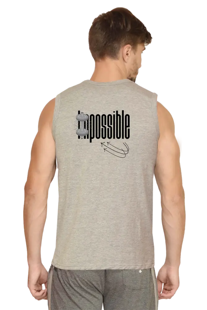 Im-possible Men Sleeveless Cotton Grey Vest