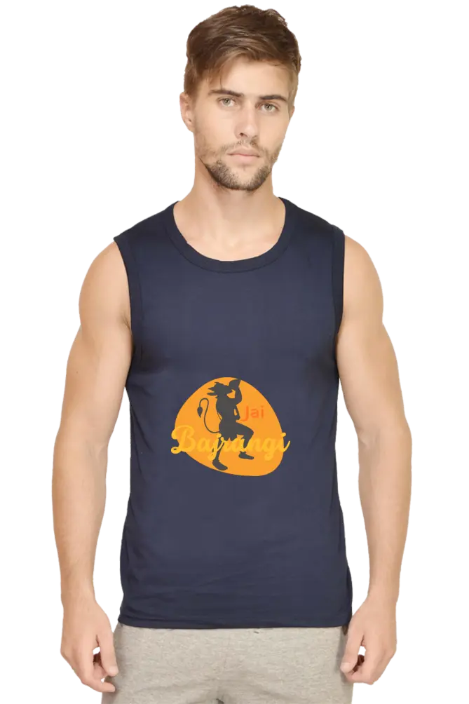 Jai Bajrangi Navy Blue Men Cotton Vest