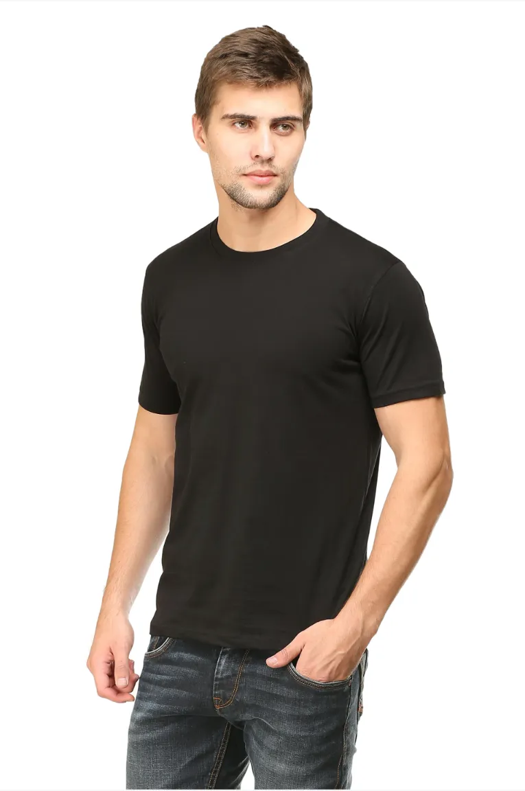 Men Round Neck Plain Cotton T-Shirt Black