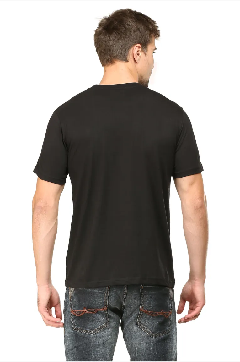 Men Round Neck Plain Cotton T-Shirt Black - Image 3