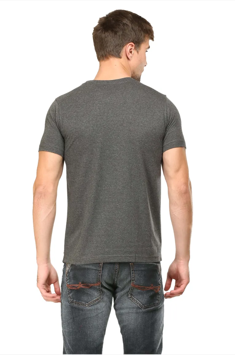 Men Round Neck Plain Cotton T-Shirt Charcoal Mélange - Image 4