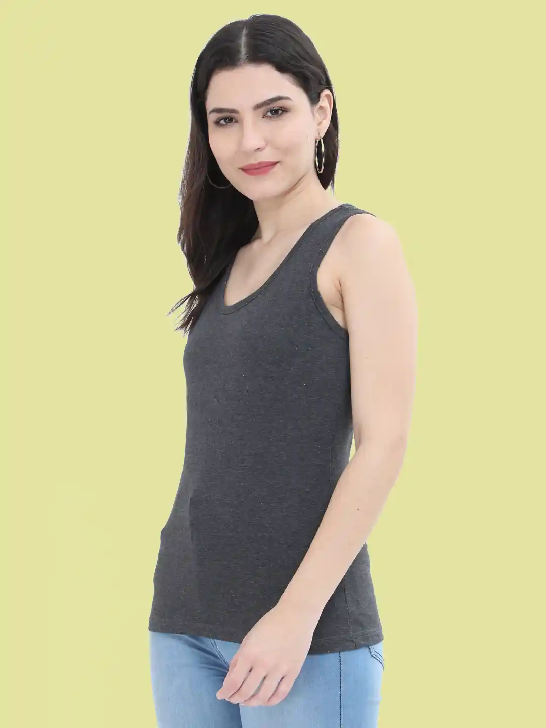 Plain Cotton Tank Top Charcoal Grey Color