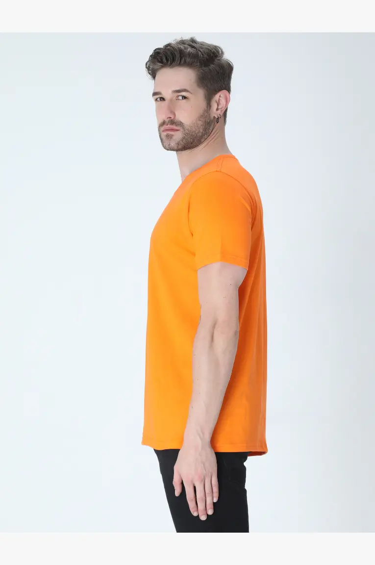 Sunny Orange Plain Mens Cotton T-shirt - Image 2
