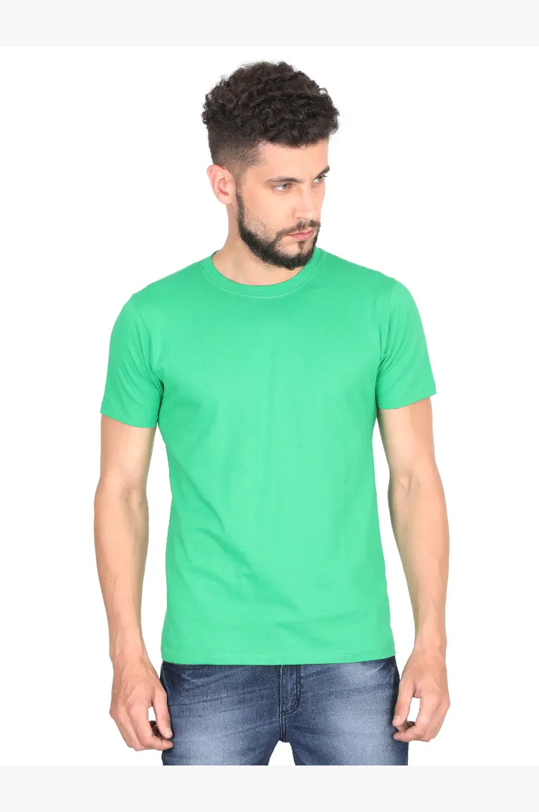 Men Round Neck Plain Cotton T-Shirt Flag Green