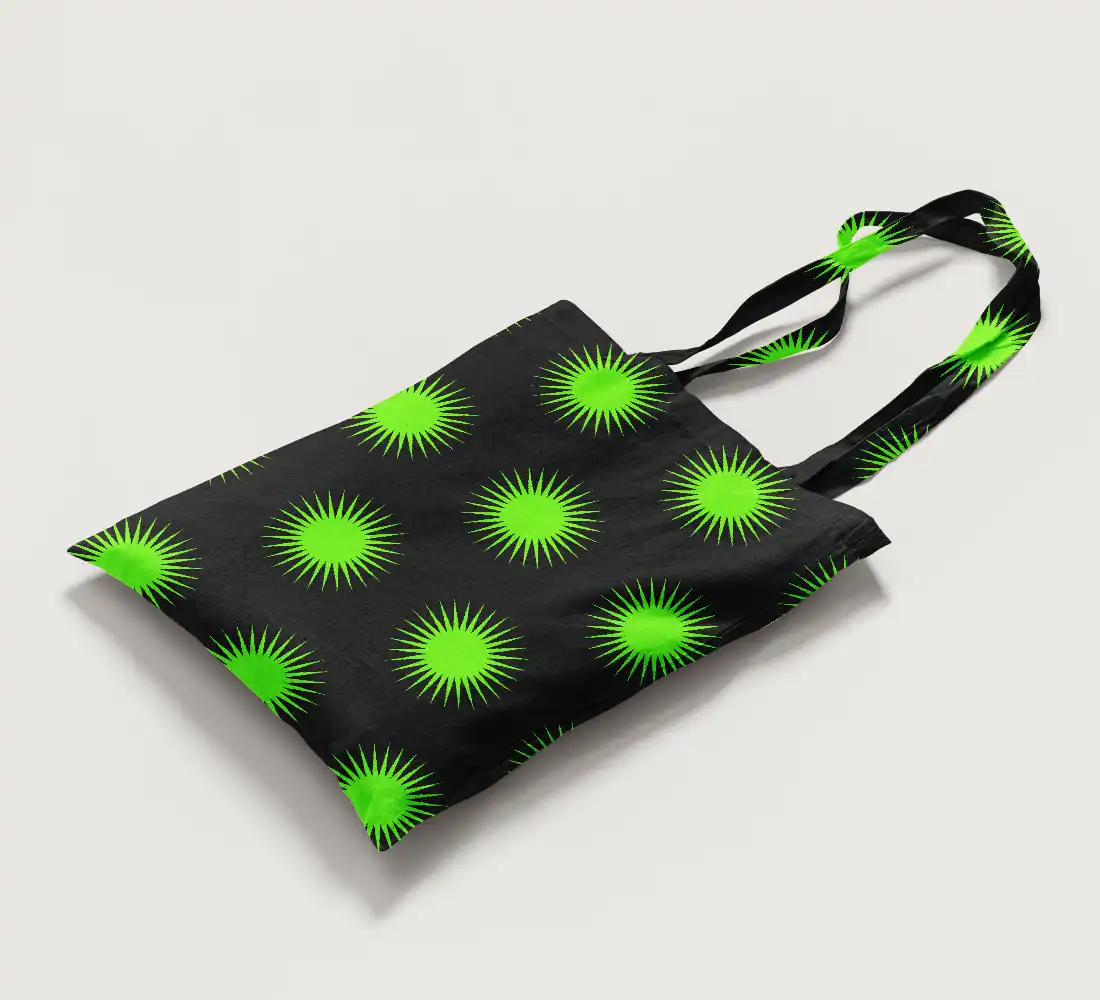 Mint Stars Black Canvas Fabric Tote Bag - Image 2