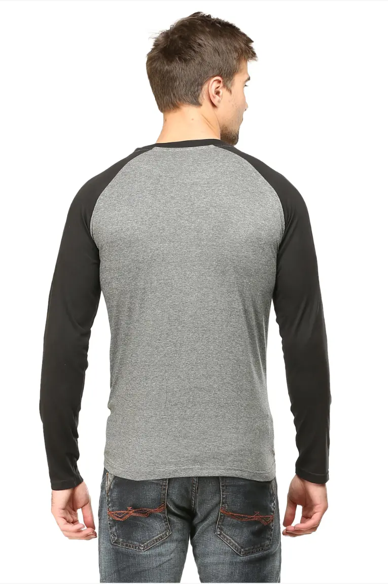 Men's Full Sleeve Raglan Cotton T-Shirt in Black/Charcoal Melange - Image 3