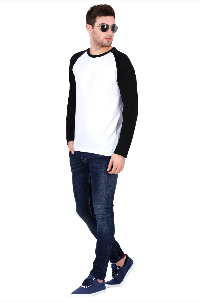 Men Full Sleeve Raglan Cotton T-Shirt in Black/White Color - Image 7