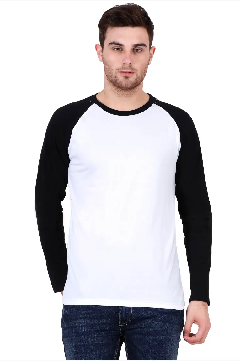 Men Full Sleeve Raglan Cotton T-Shirt in Black/White Color