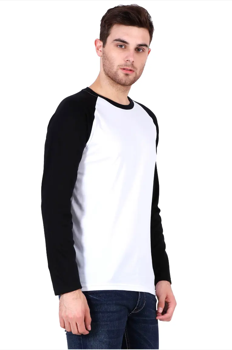 Men Full Sleeve Raglan Cotton T-Shirt in Black/White Color - Image 6