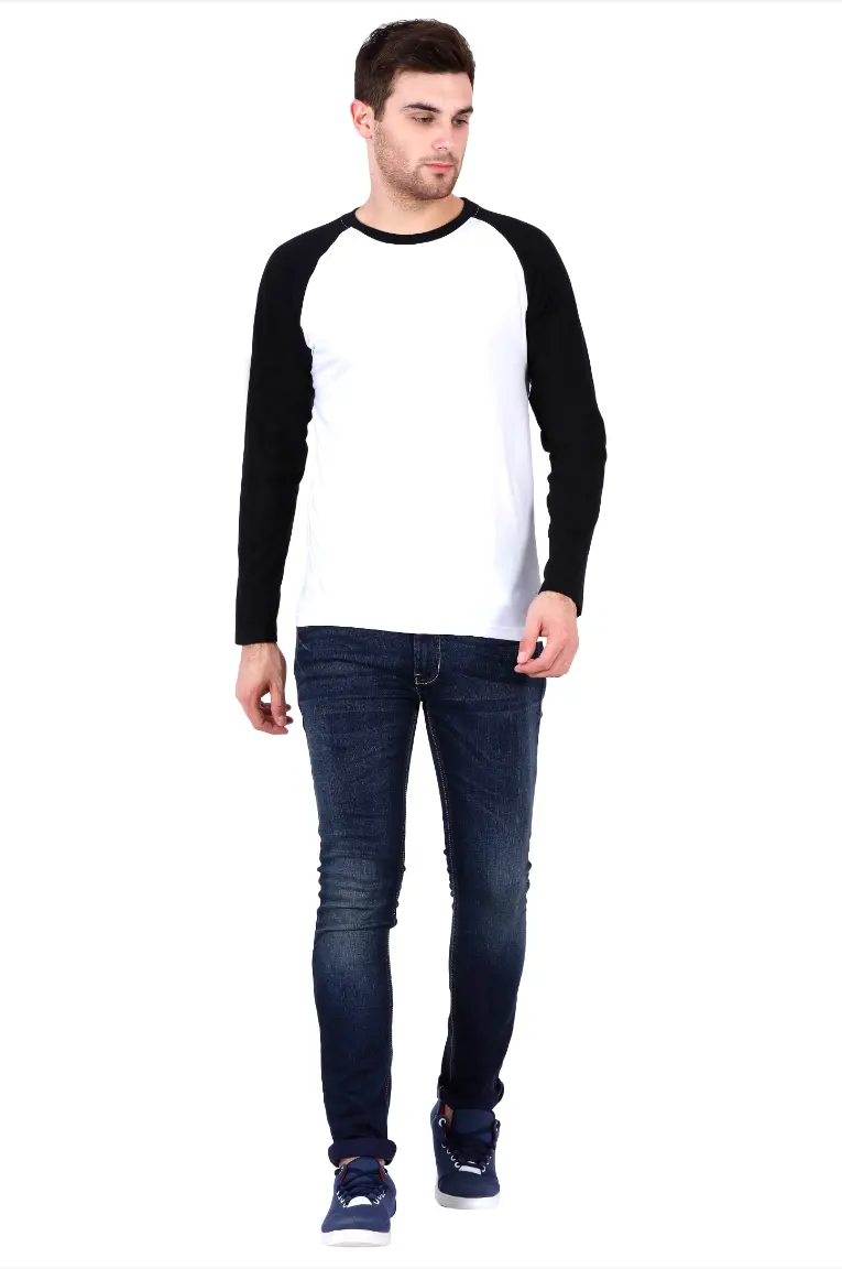 Men Full Sleeve Raglan Cotton T-Shirt in Black/White Color - Image 4