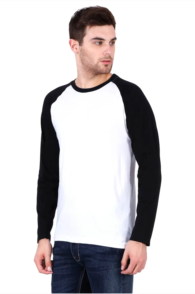 Men Full Sleeve Raglan Cotton T-Shirt in Black/White Color - Image 3