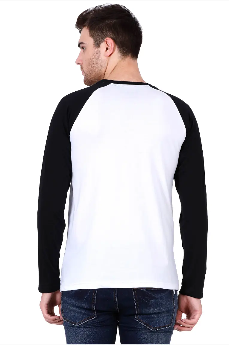 Men Full Sleeve Raglan Cotton T-Shirt in Black/White Color - Image 2