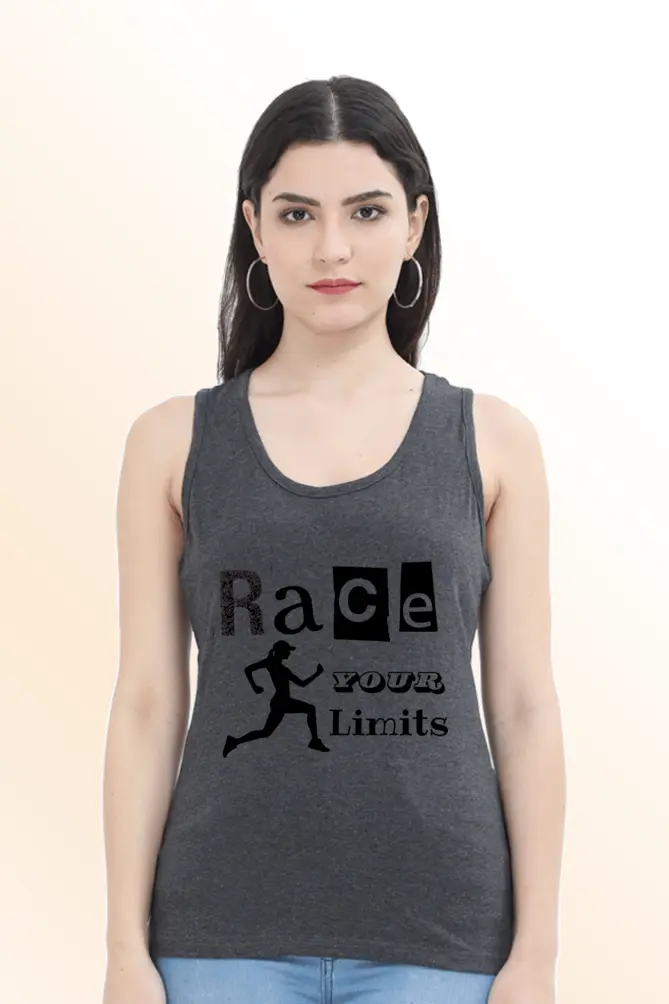 Race Limits Women Charcoal Grey Tank Top