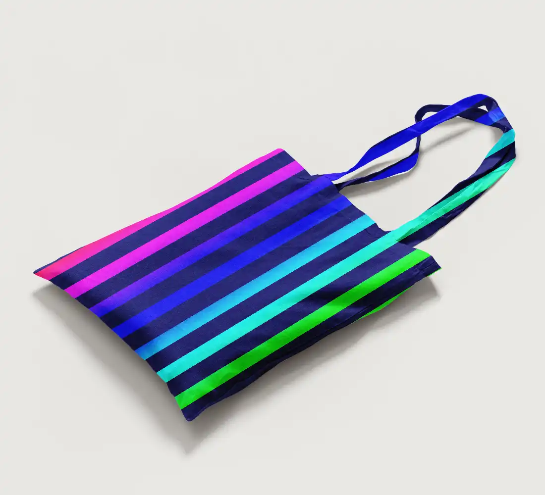 Colorful Rainbow Strips Canvas Fabric Tote Bag - Image 2