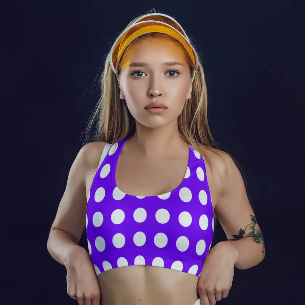 Purple Polka Dots Sports Bra