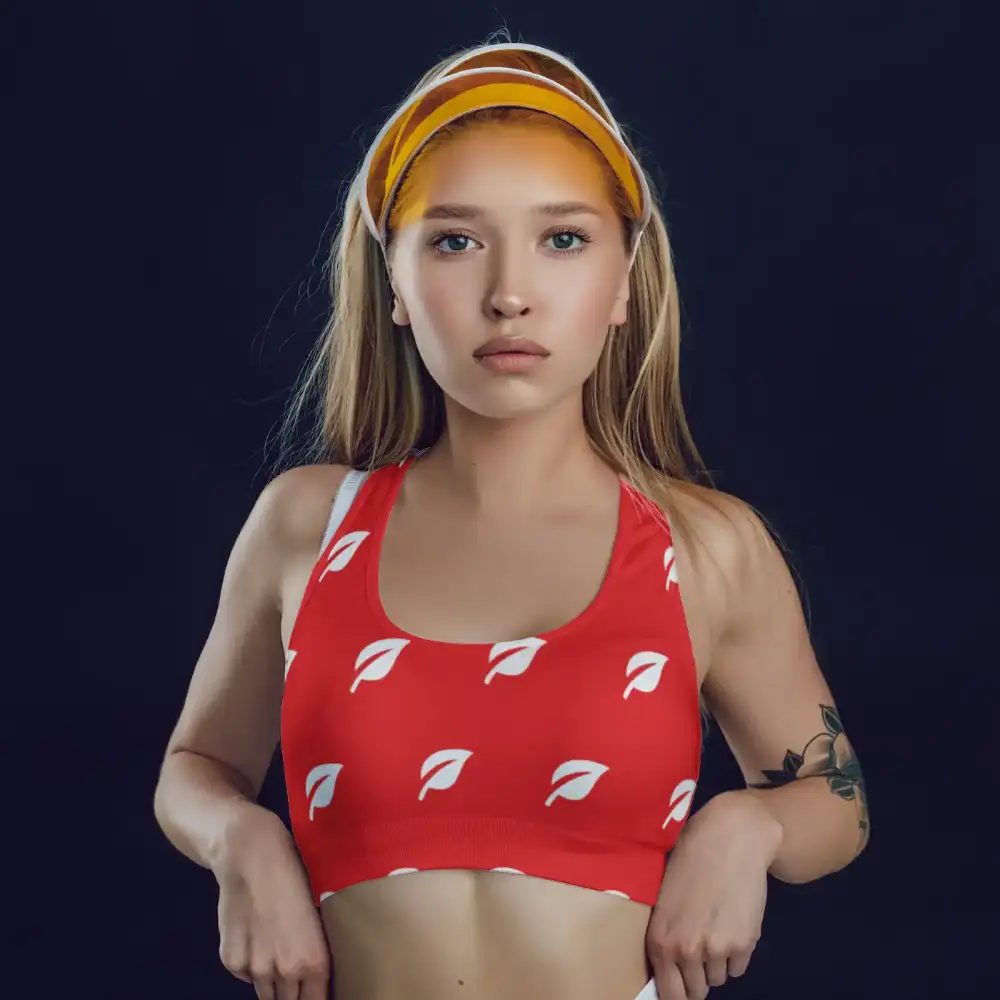 Red Leafy Printed Sports Bra