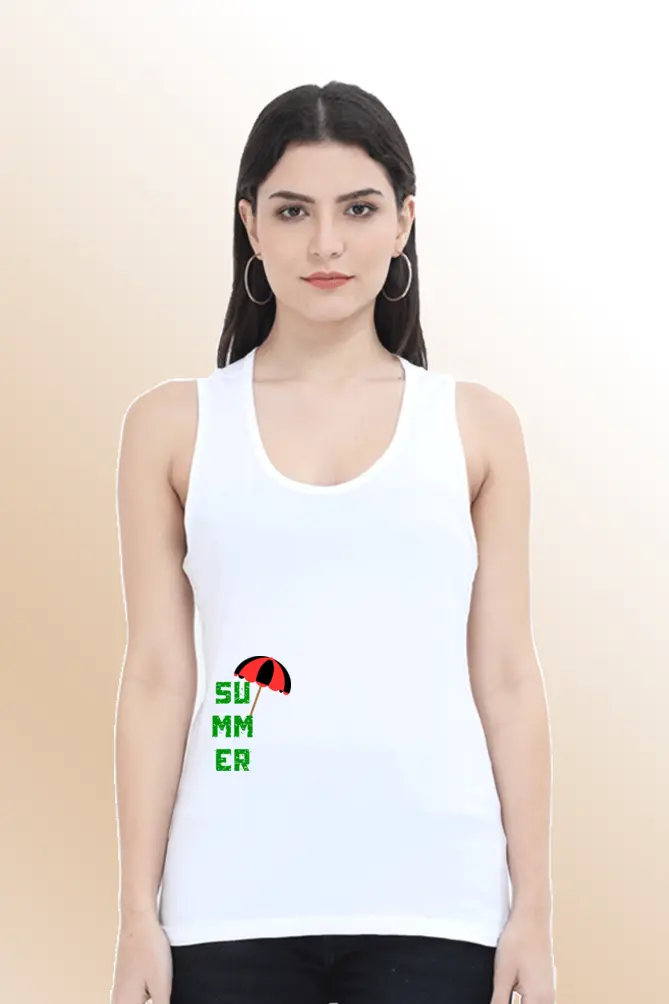 Summer Women White Cotton Tank Top