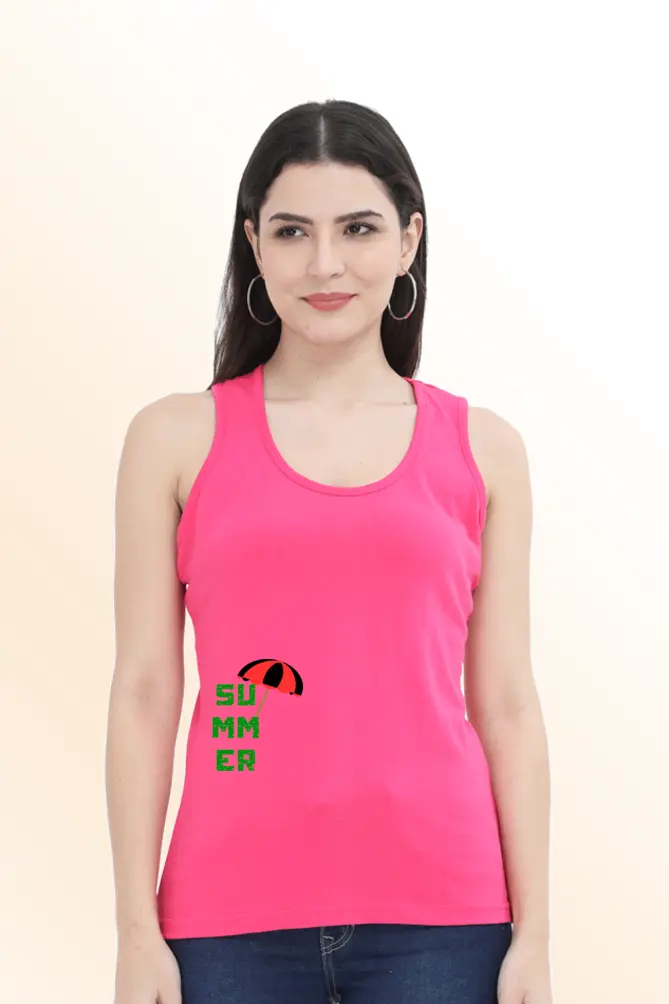 Summer Adventure Back Printed Women Pink Tank Top