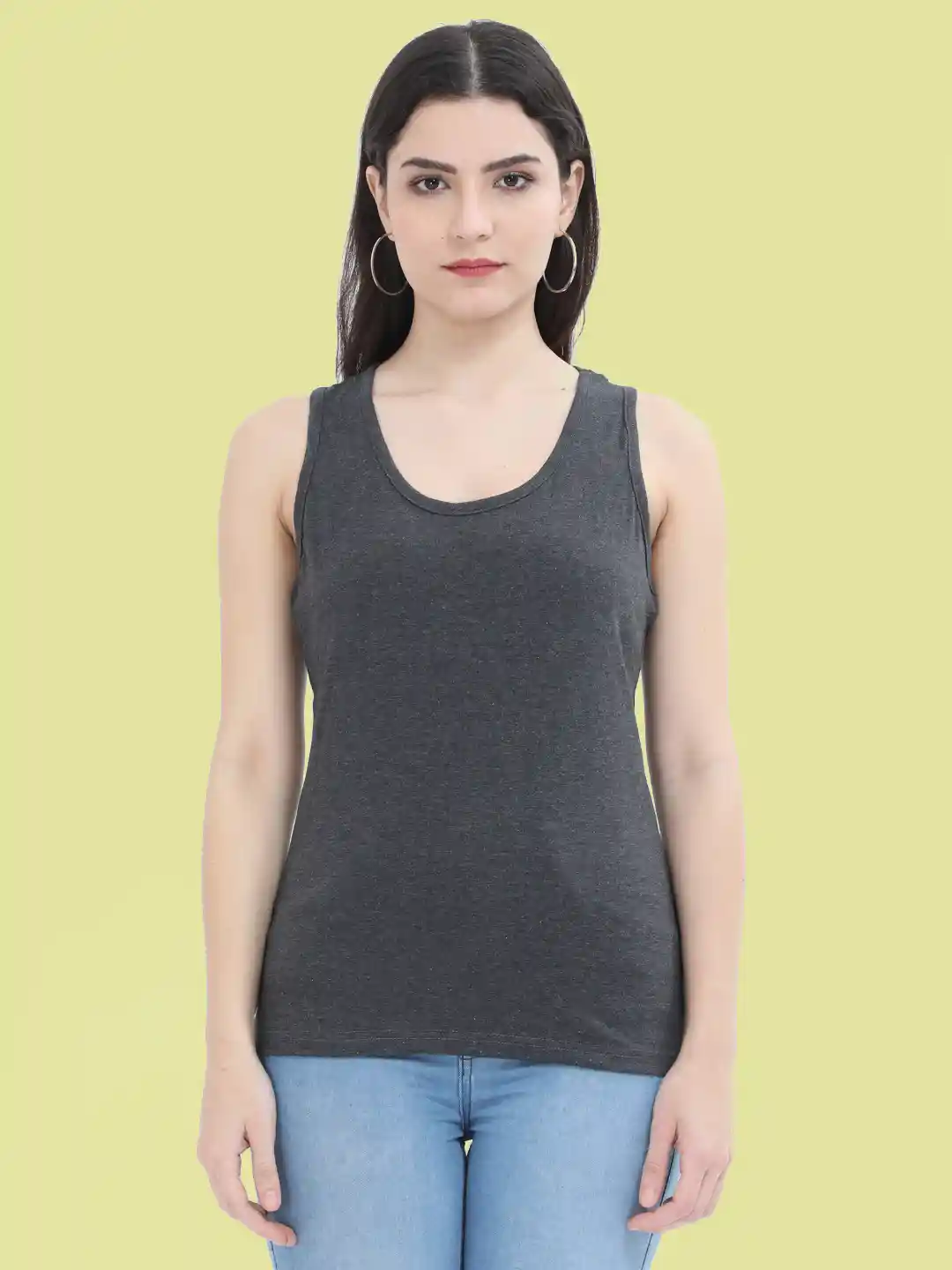 Plain Cotton Tank Top Charcoal Grey Color - Image 2