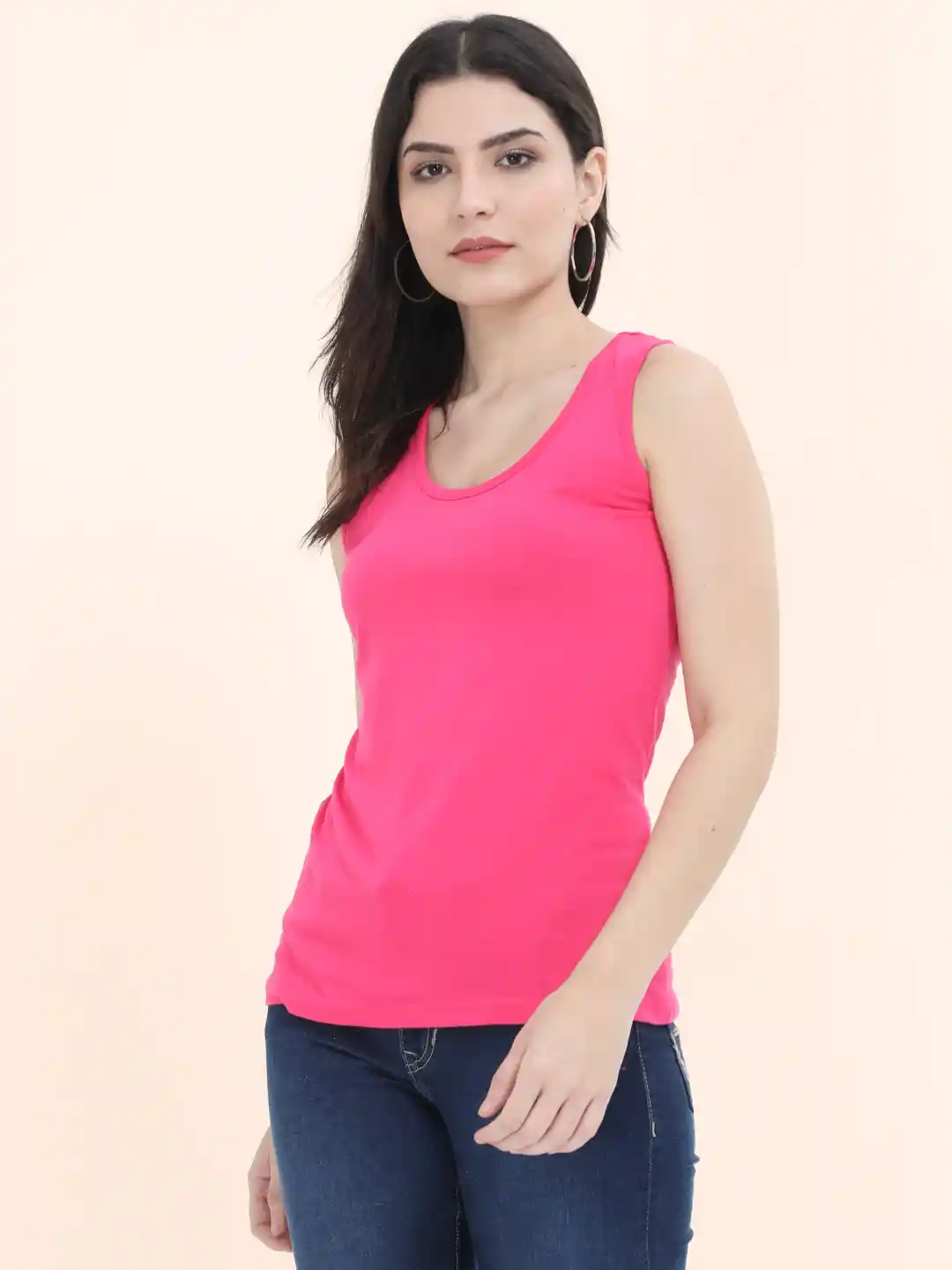Women Pink Cotton Tank Top For Workout Gym Jogging