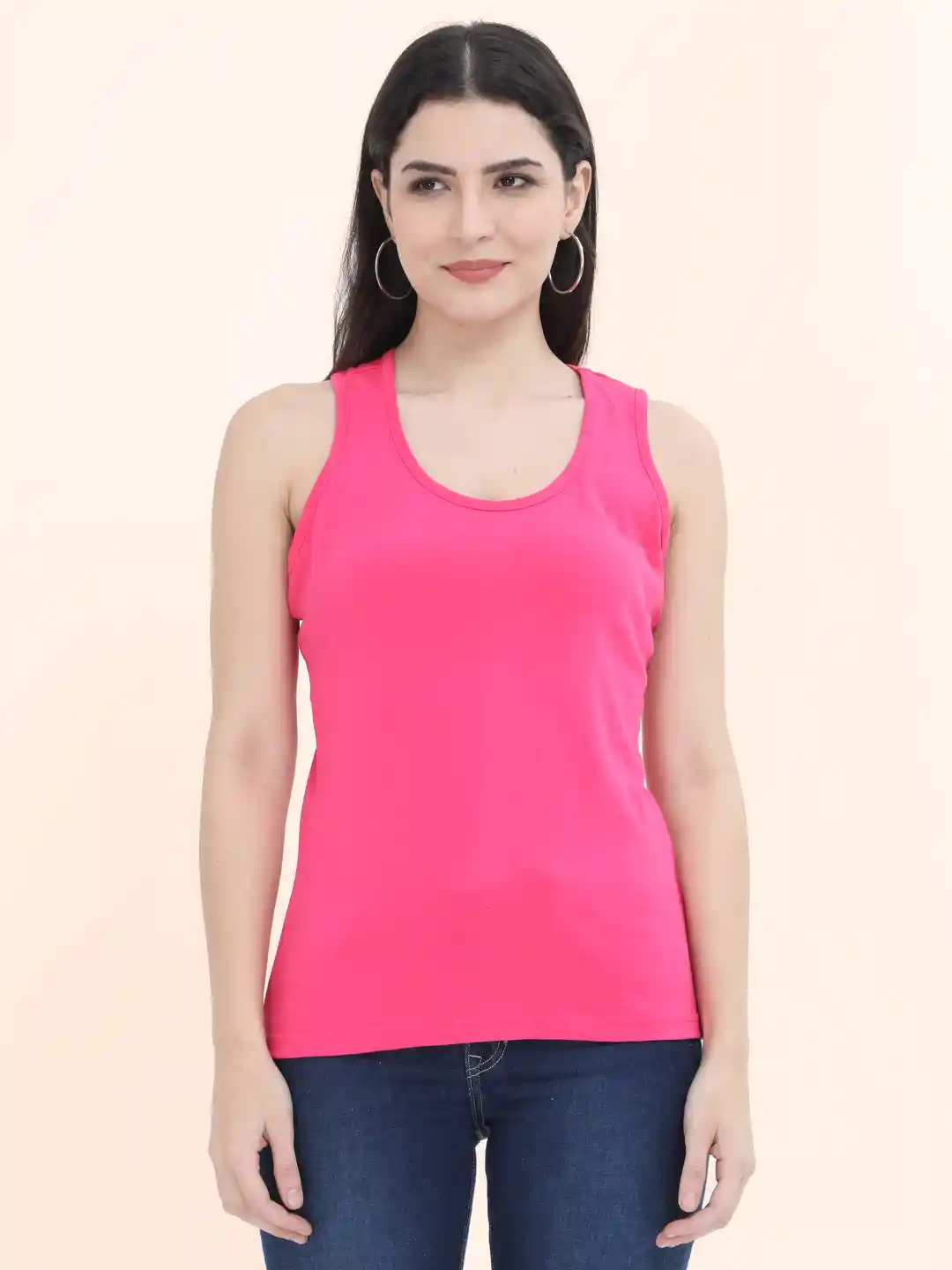 Women Pink Cotton Tank Top For Workout Gym Jogging - Image 3