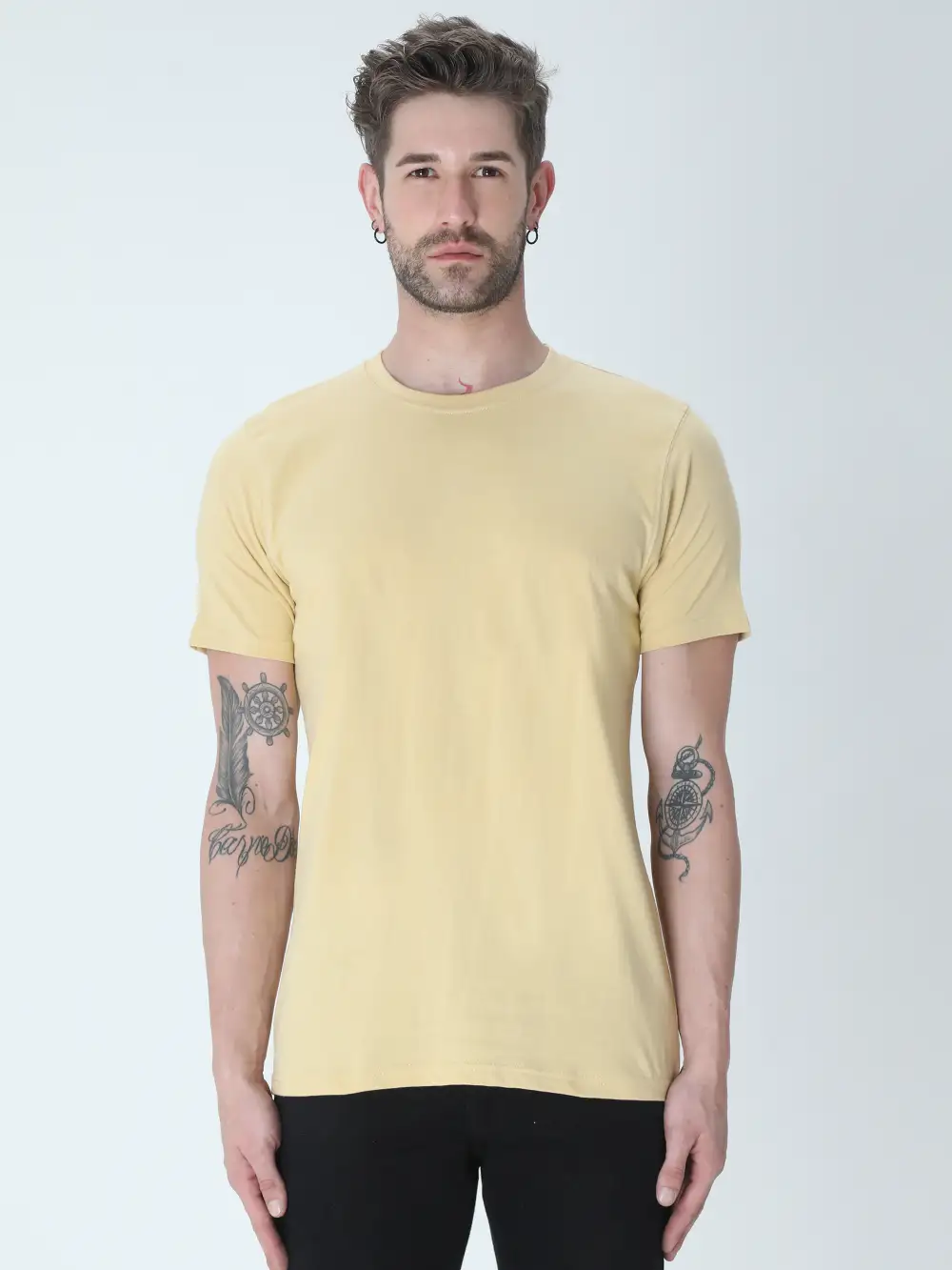Butter Yellow Plain Men T-shirt
