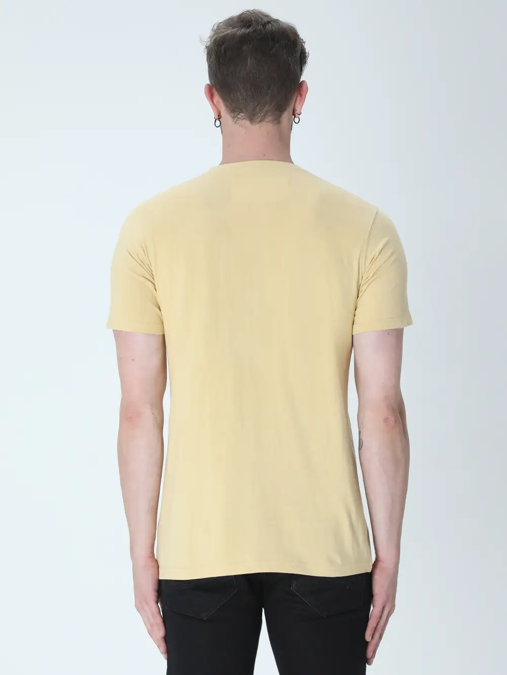 Butter Yellow Plain Men T-shirt - Image 4