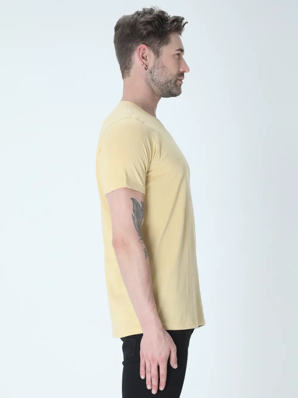 Butter Yellow Plain Men T-shirt - Image 3