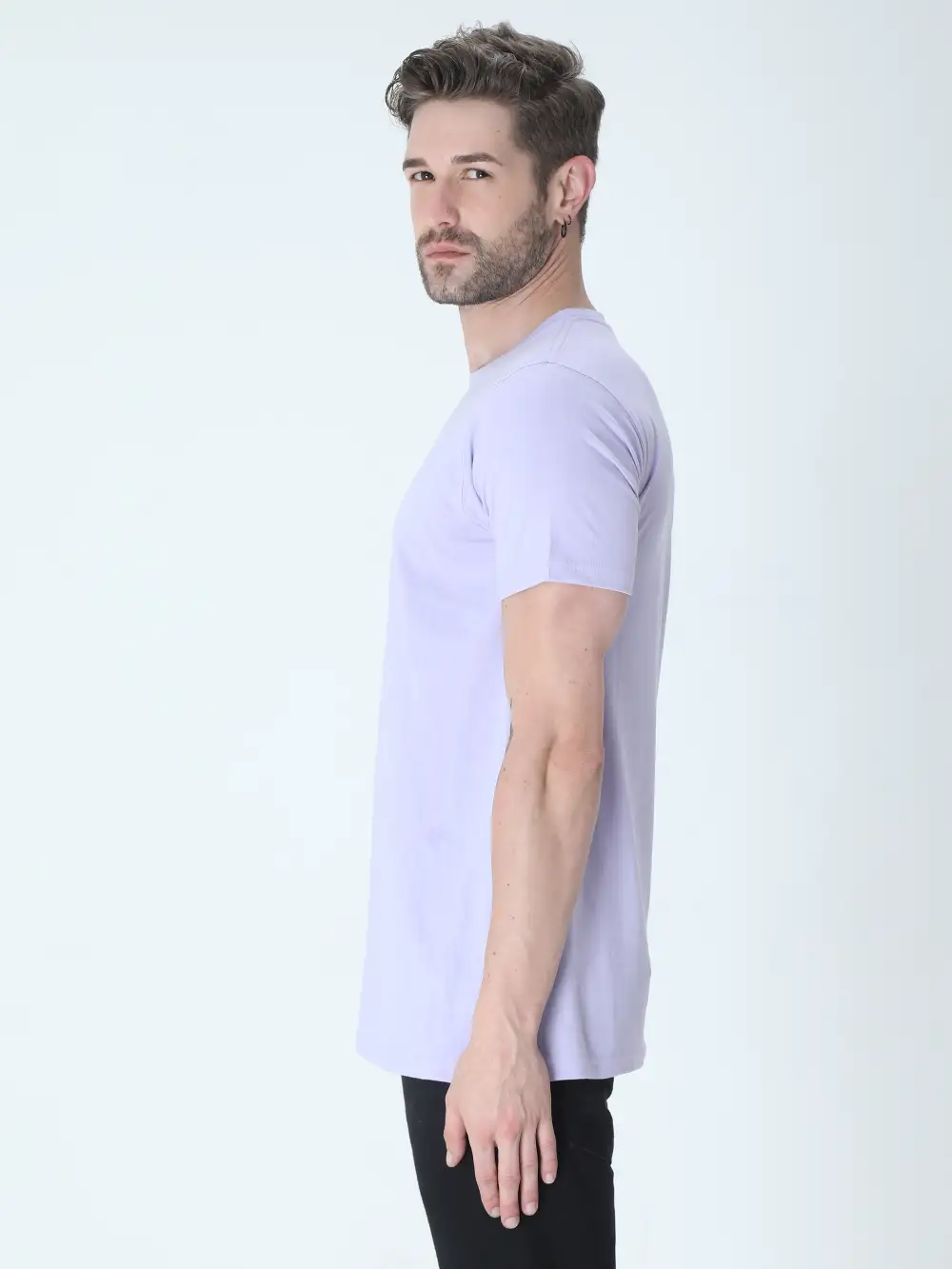 Lavender Plain Mens Cotton T-shirt  - Image 4