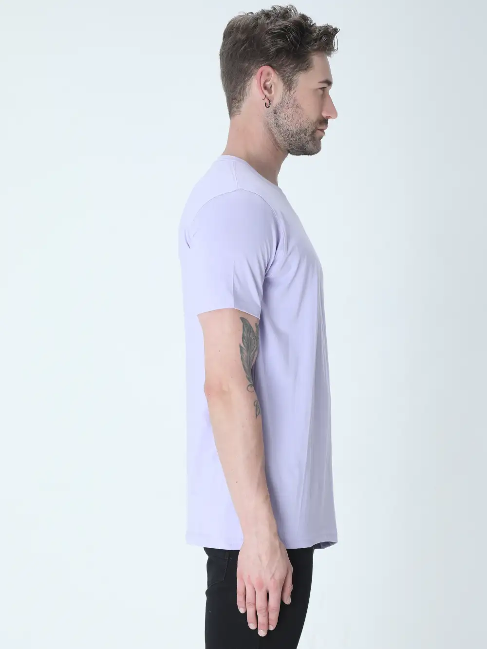 Lavender Plain Mens Cotton T-shirt  - Image 3