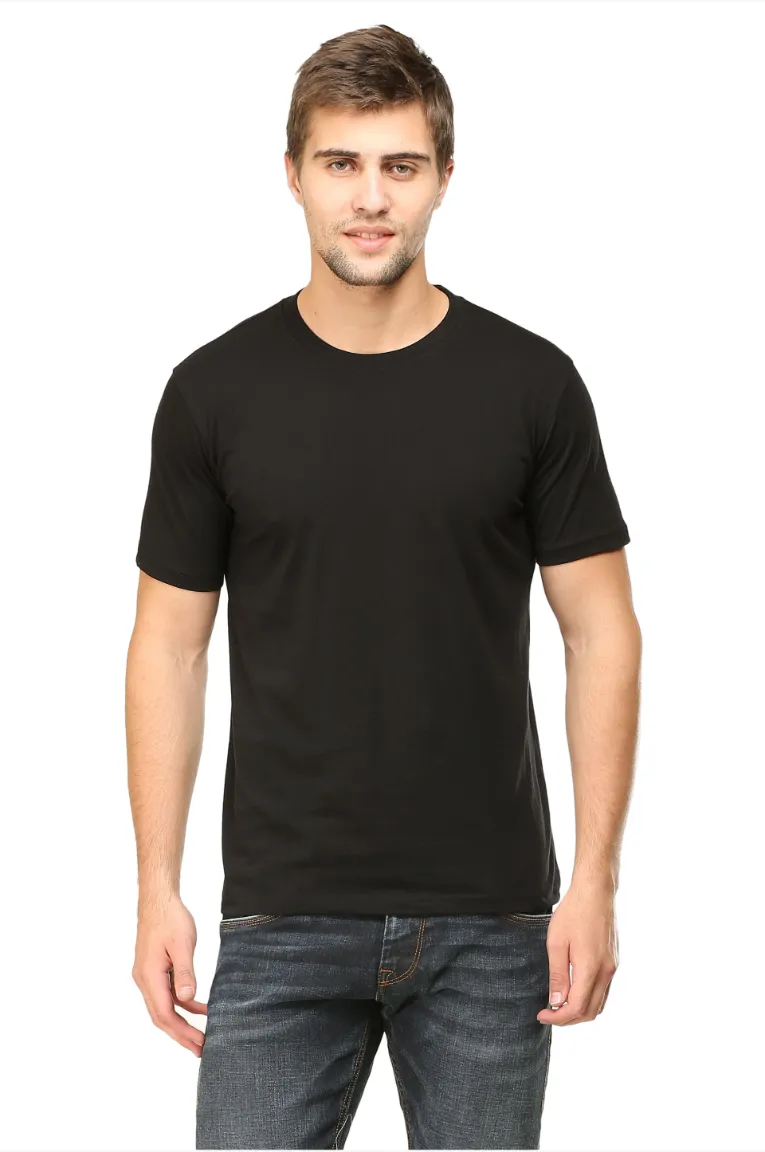 Men Round Neck Plain Cotton T-Shirt Black - Image 5