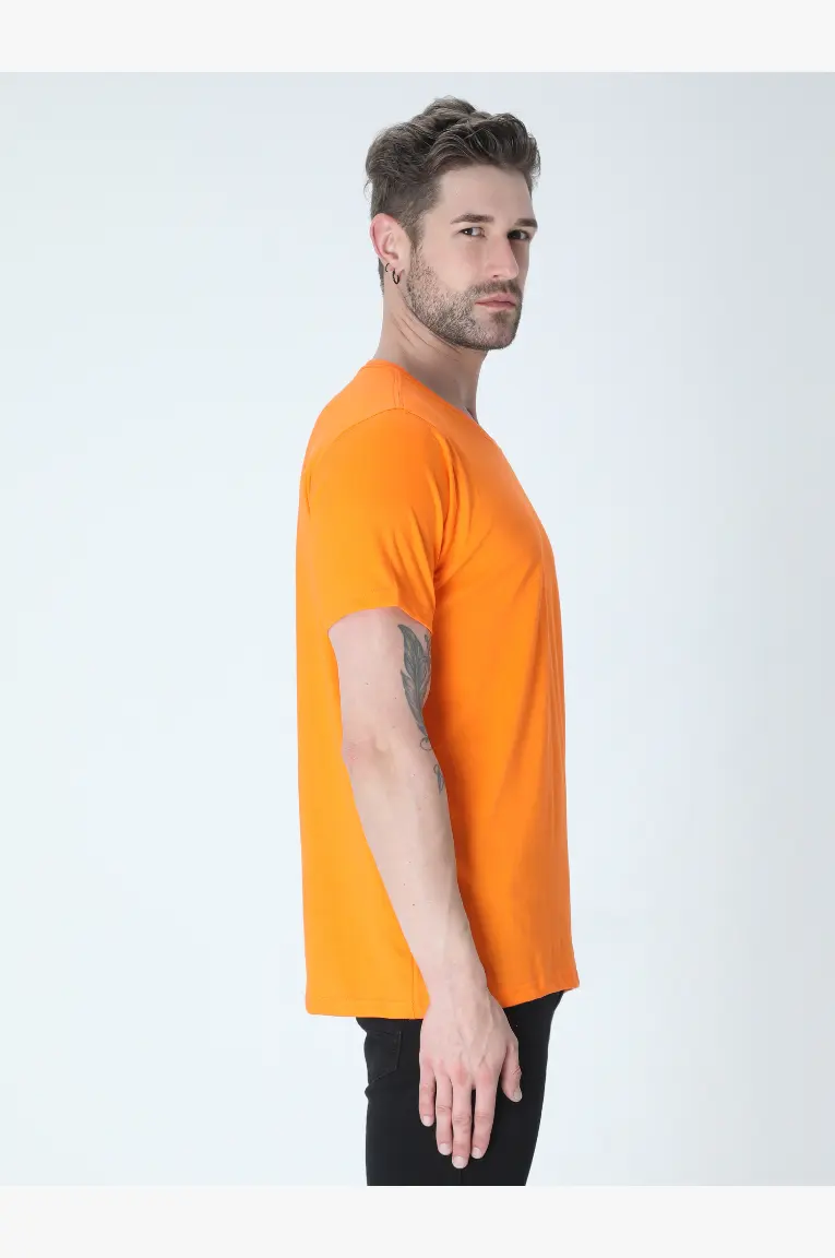Sunny Orange Plain Mens Cotton T-shirt - Image 3