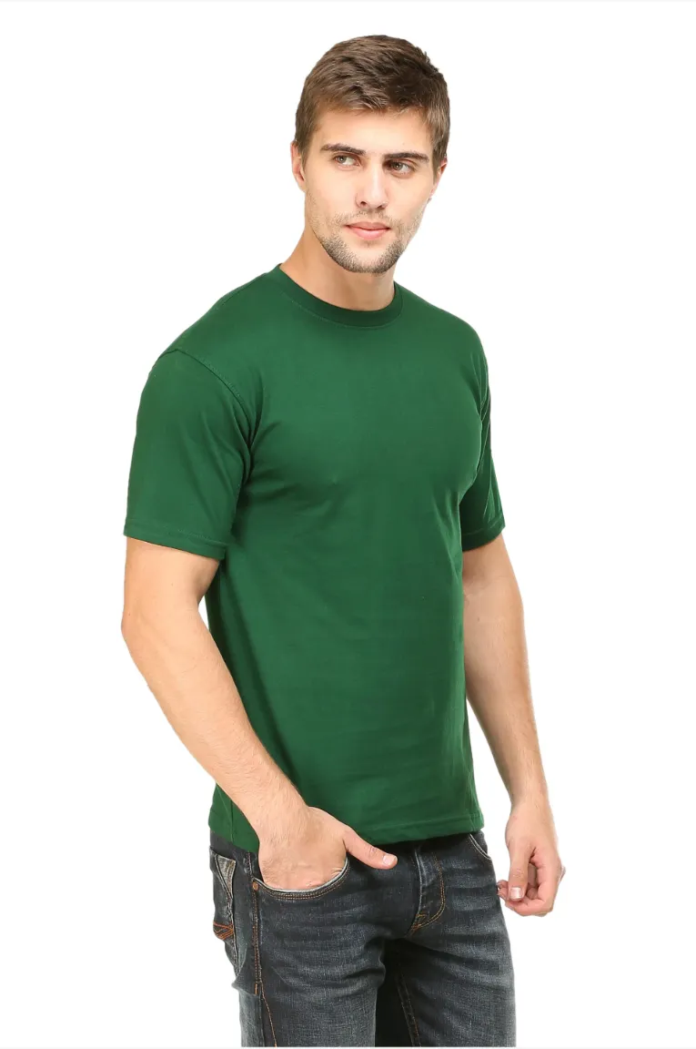 Men Round Neck Plain Cotton T-shirt Bottle Green